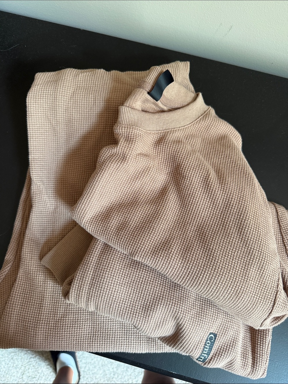 Comfrt Beige Waffle-Knit Sweatshirt and Pant set